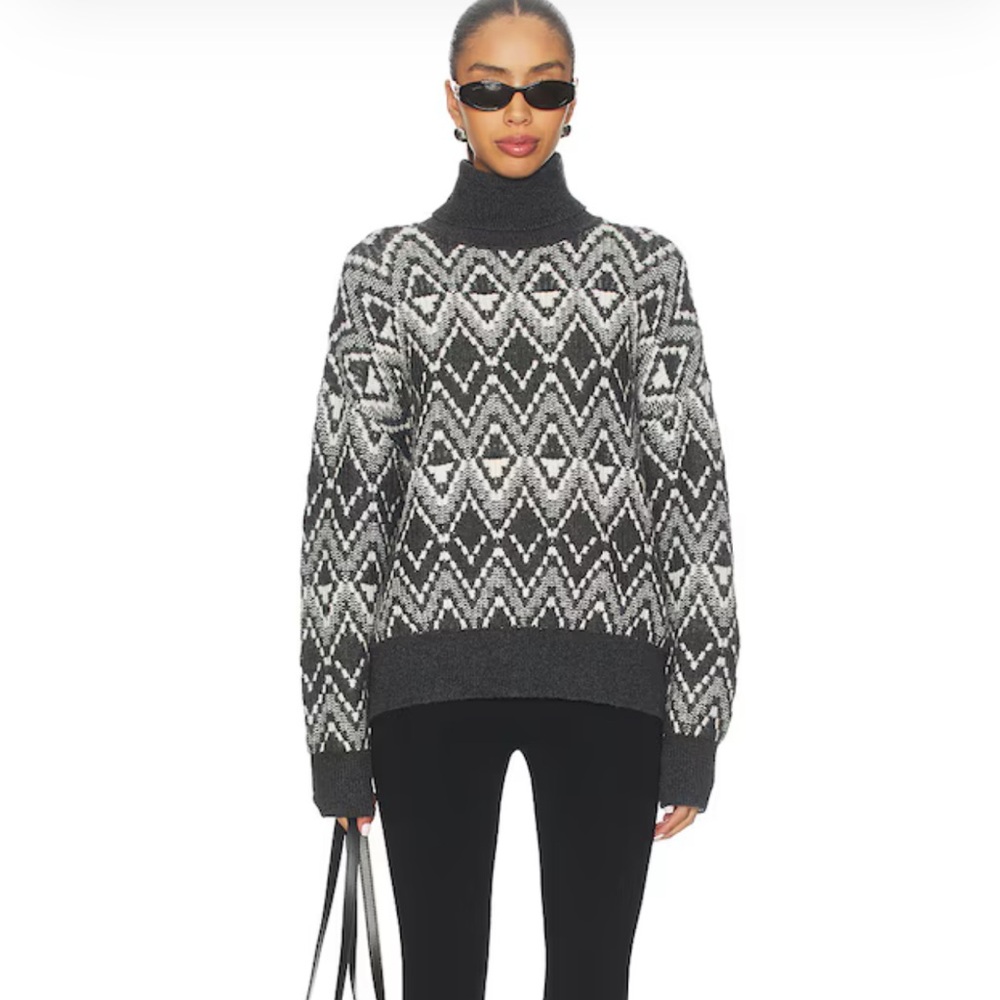 Varley Ida Relaxed Fairisle Rollneck Sweater in Charcoal